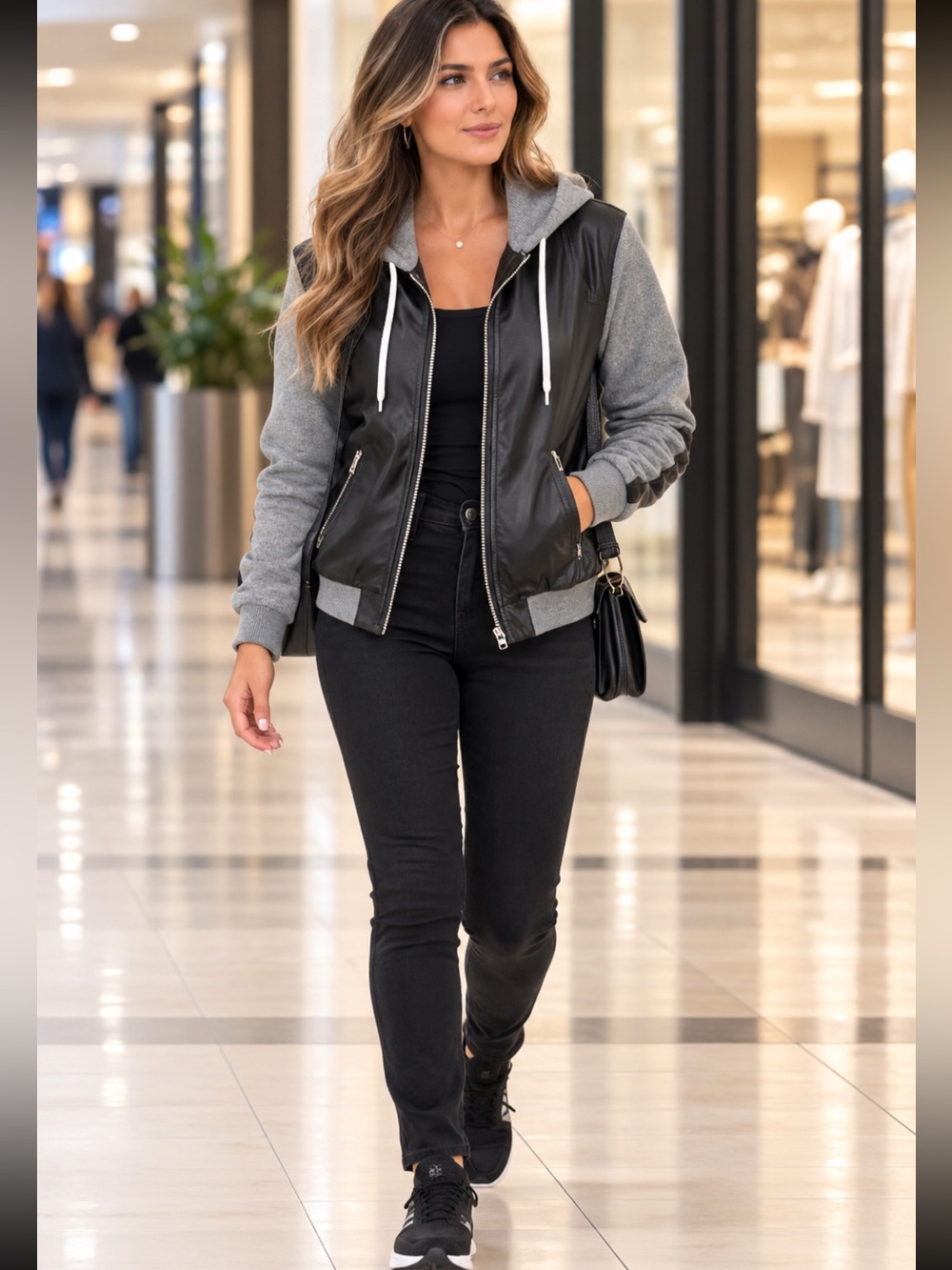 Aritzia Wilfred Free Faux Black Leather Hooded Jacket SMALL excellent quality!
